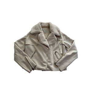Haute Monde Cream Suede Jacket with Faux Fur Collar